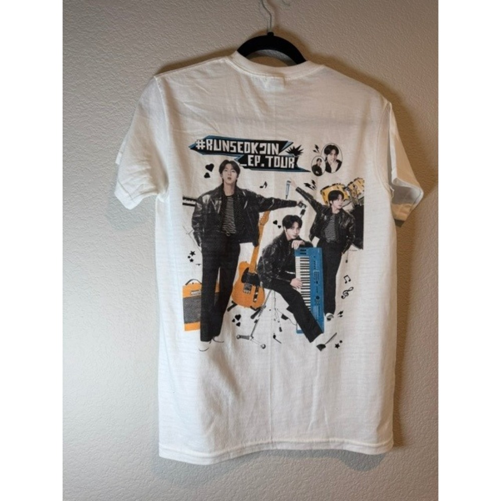 BTS Jin Kim Seok-jin RunSeokjin EP Tour Graphic T-Shirt White Mens Small AAA - Picture 4 of 4